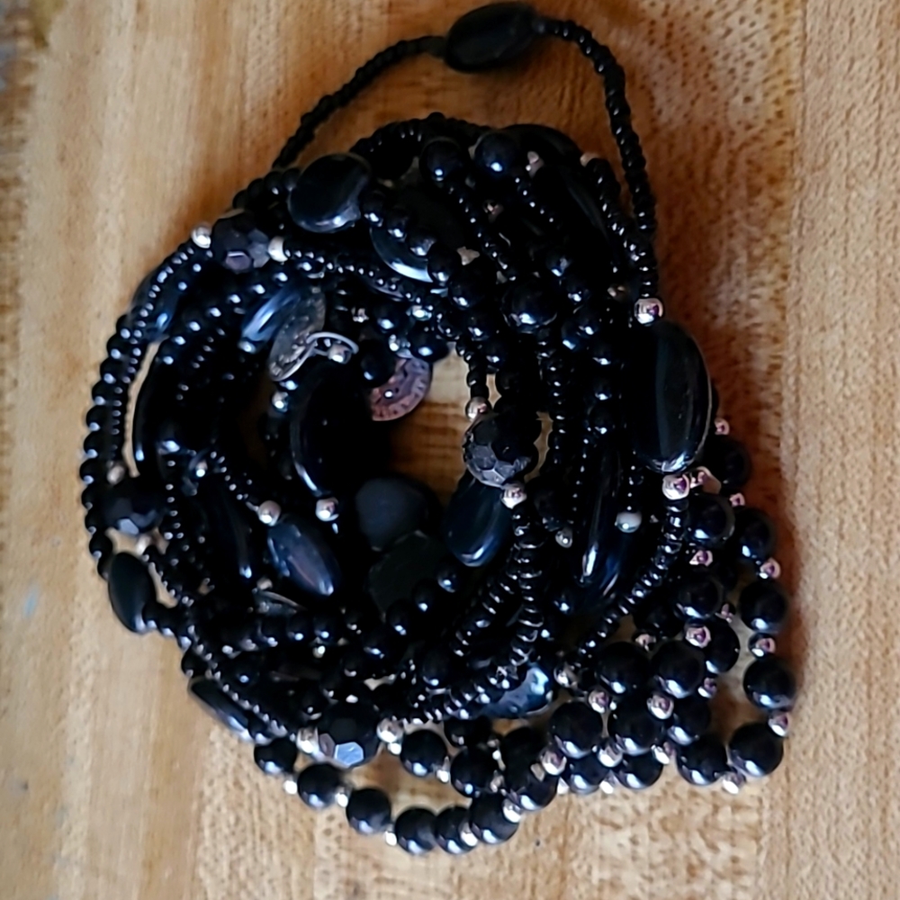 Stretchy black and silver bracelets